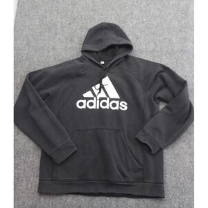 Adidas Hoodie Sweatshirt Mens XL Black Big Logo Spellout Pocket Drawstring